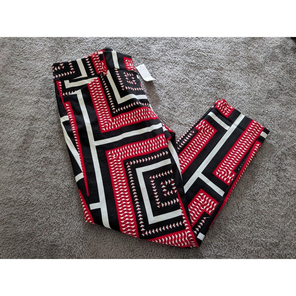 NWT NY&Co 7th Ave Audrey Slim Ankle Pants Geometric Print Red Black‎ White 8
